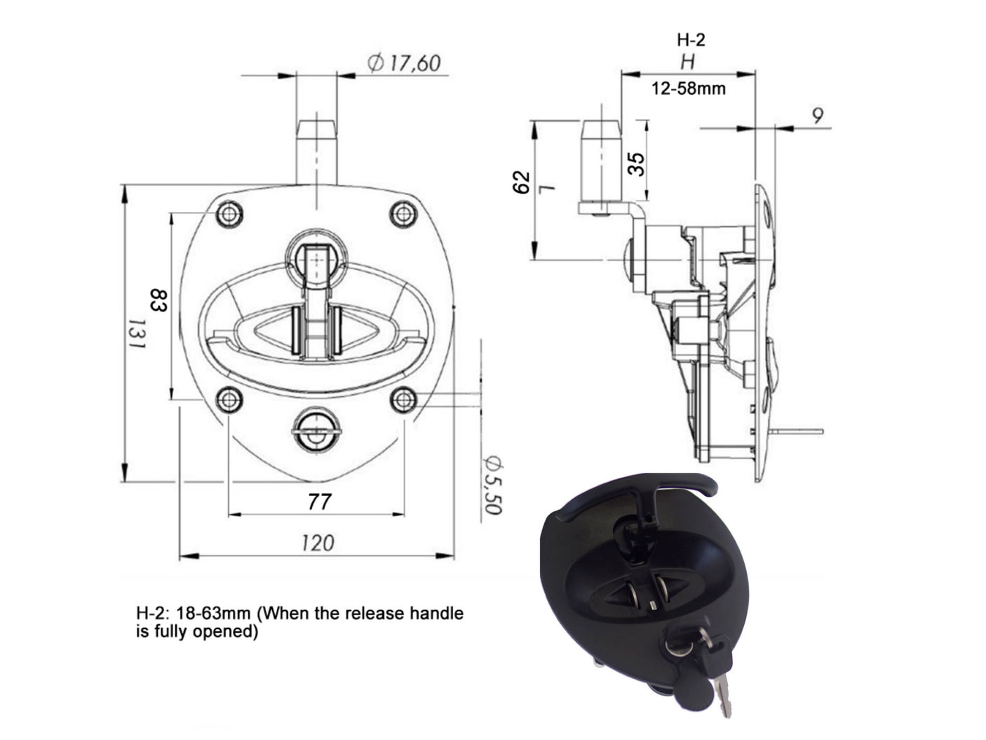 Drop 'T' compression handle - Nylon