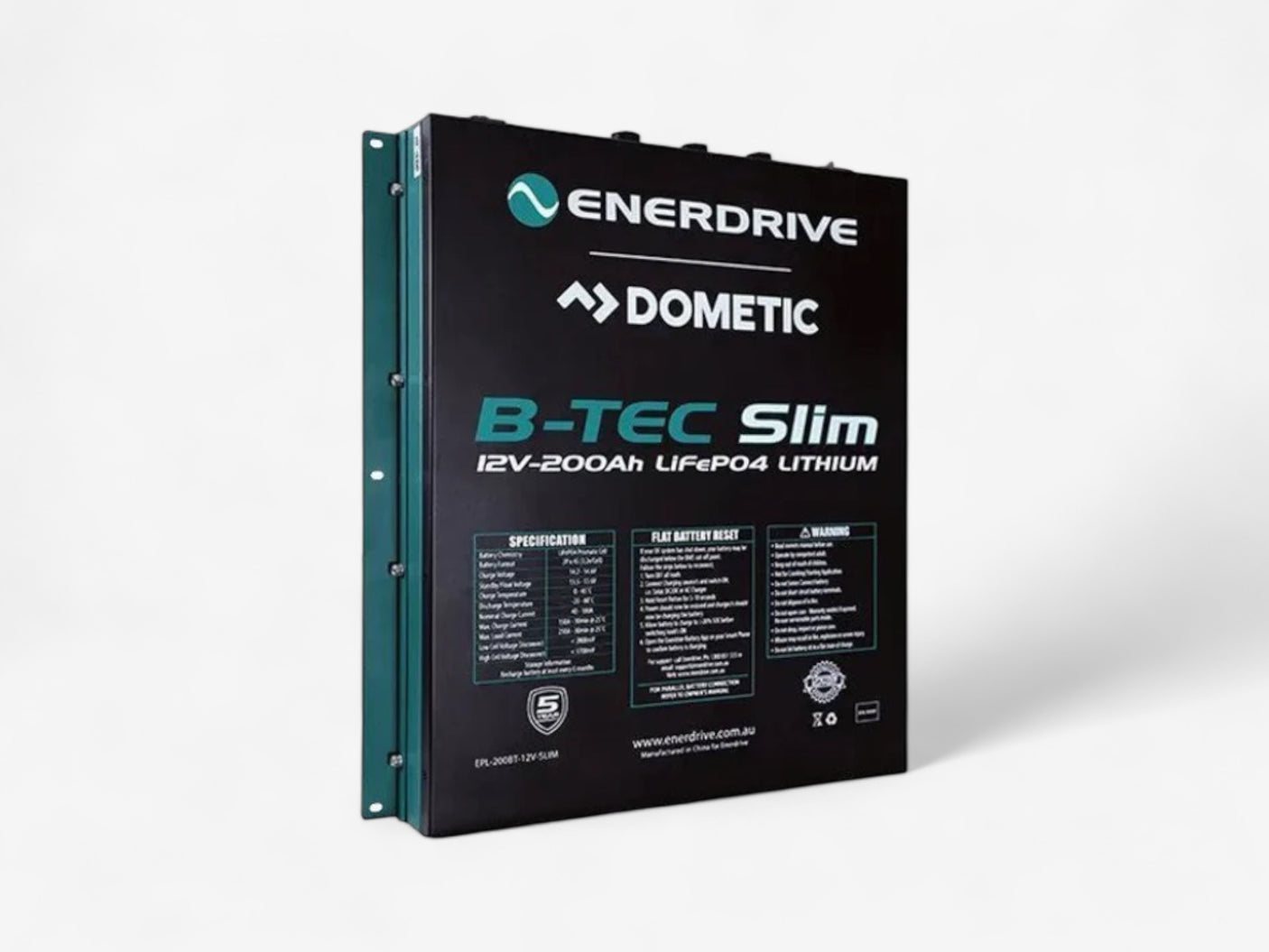 Enerdrive B-TEC 200Ah Slim Metal Case Lithium Battery