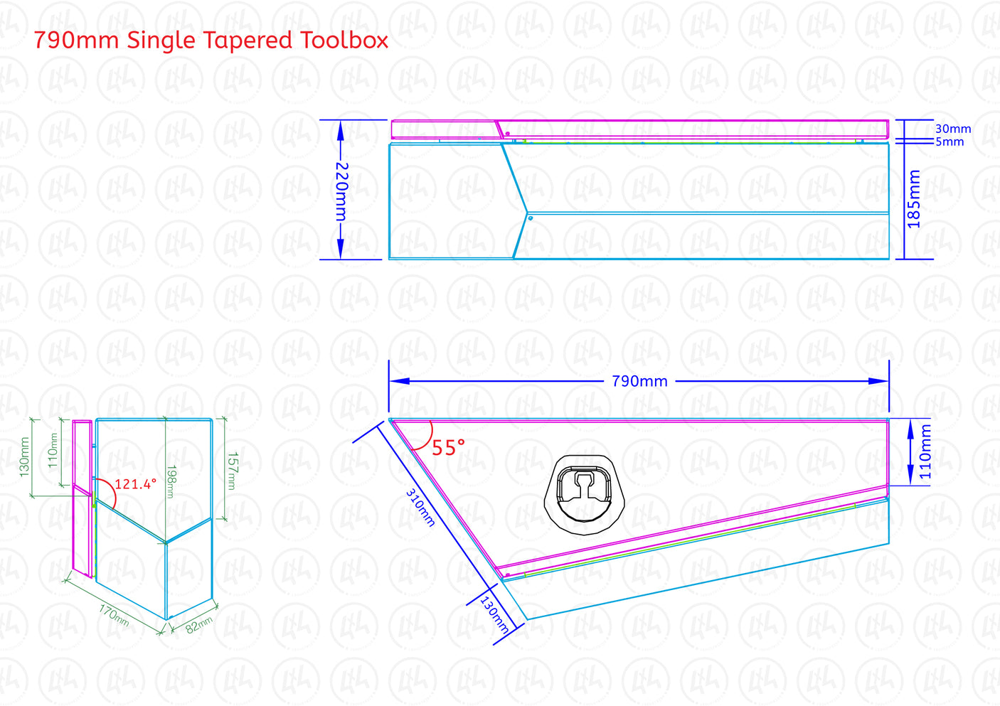 790mm Tapered Under Tray Toolbox (Pair) Raw