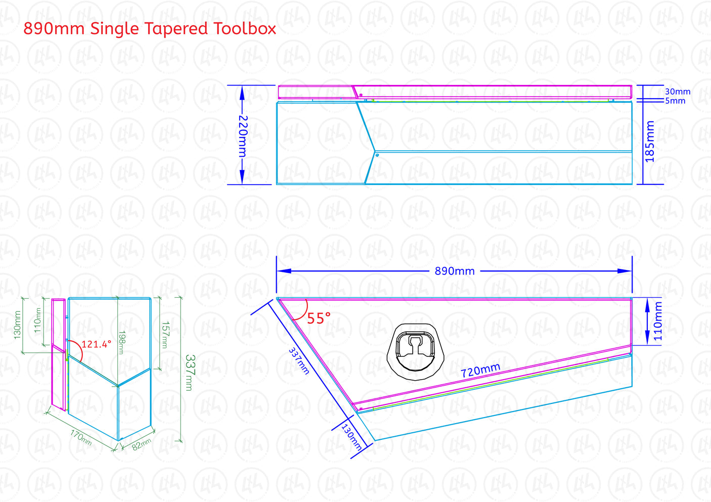 890mm Tapered Under Tray Toolbox (Pair) Raw