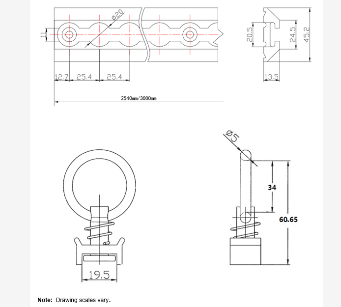 Ally-Cargo Track Anchor Round Clip 45mm