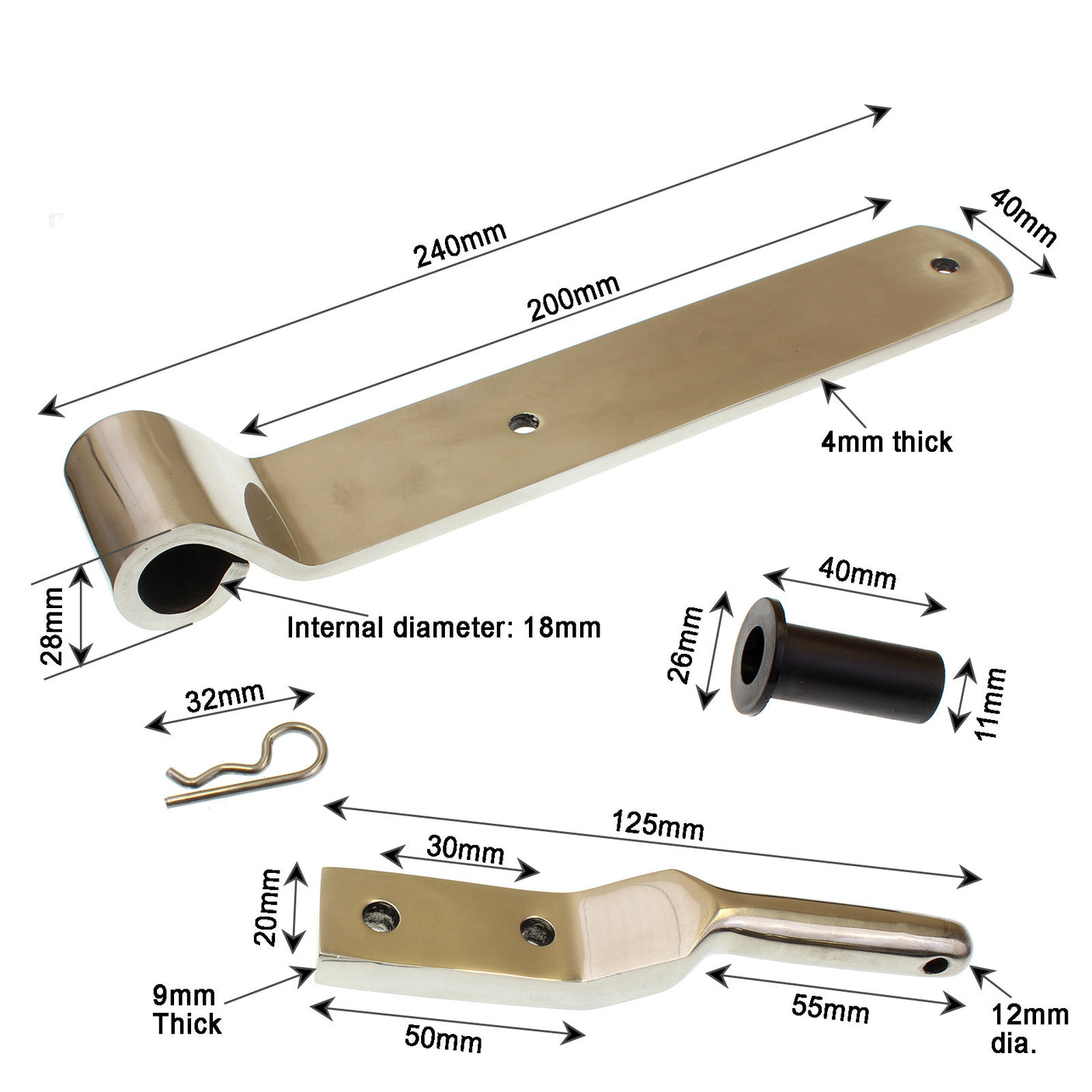 Drop Side Hinges - Stainless Steel Polished 240mm