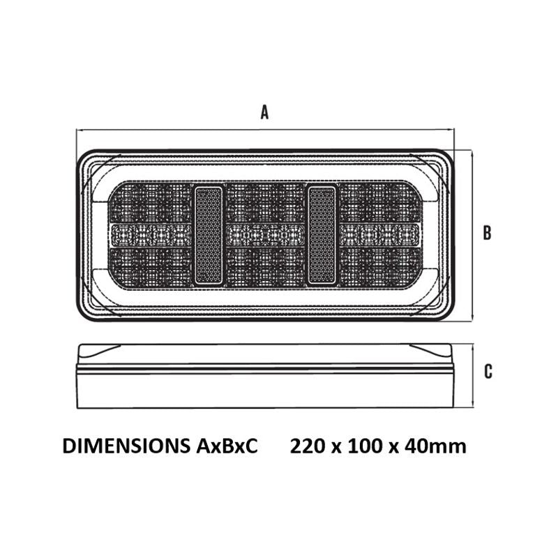 Roadvision BR220ARR LED Rear Combination Lamp – Stop/Tail/Indicator/Reflector (220x100mm)