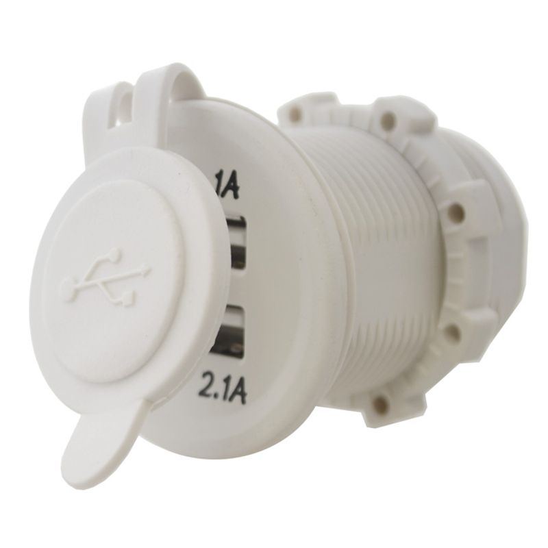 DC USB Flush Mount 12/24V Twin Output USB - White (Marine)