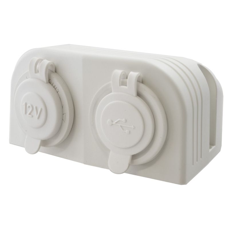 DC Combination Surface Mount 1 x Accessory & 1 X Twin USB Sockets USB Rated At 4.8A - White (Marine)