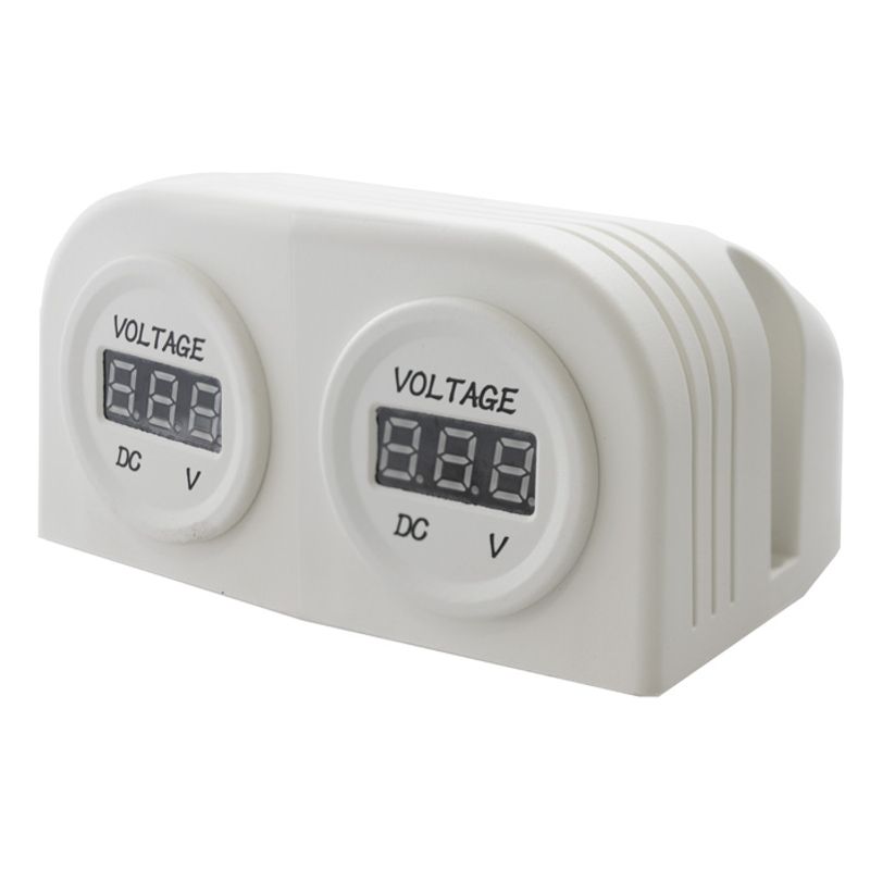 DC Dual Voltmeter Surface Mount 12/24V LED Display - White (Marine)