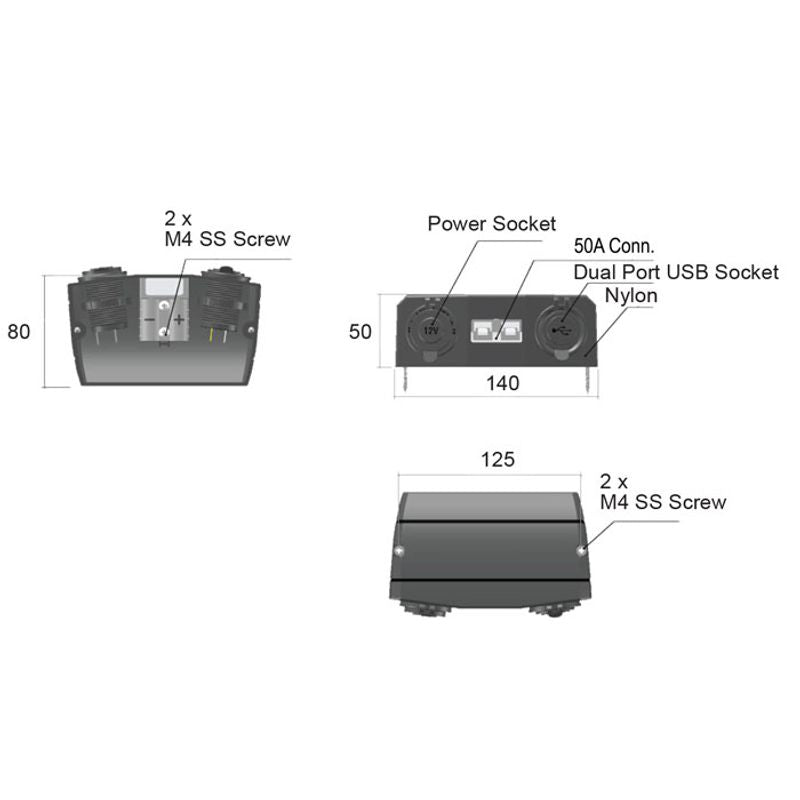 Triple Surface Mount - Accessory / 50A Power Connector / Twin Output USB Port