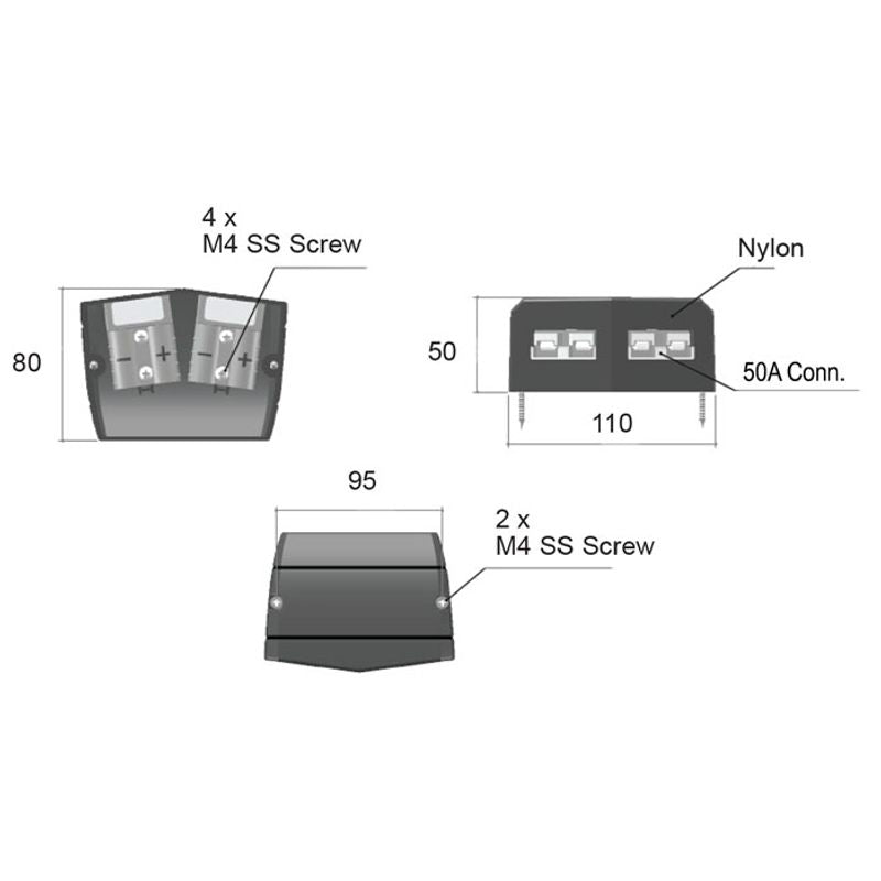 50A Grey Dual Anderson Plug Power Connector Surface Mount