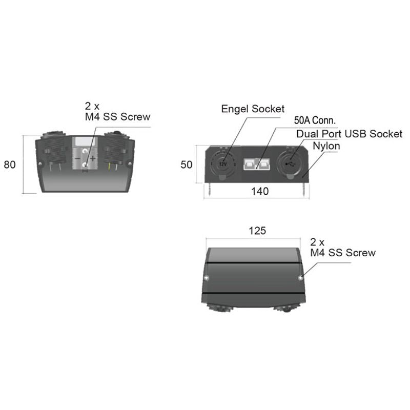 Triple Surface Mount Engel / 50A Power Connector / Twin Output USB Port