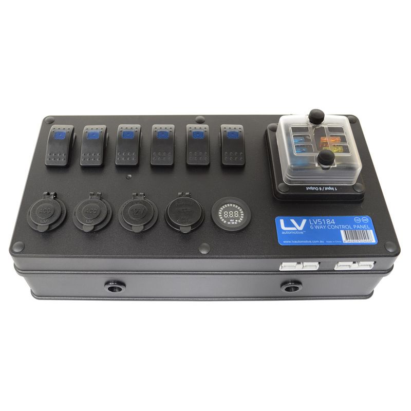 12/24V 6-Way Control Panel Switch with Dual DC, Engel, Voltmeter & Anderson Sockets