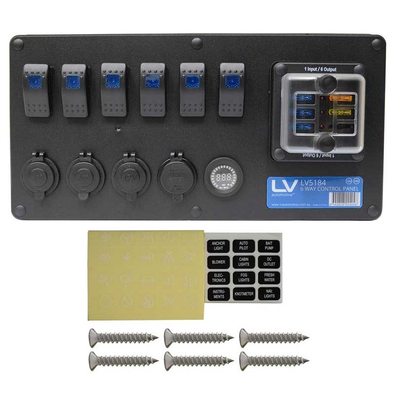 12/24V 6-Way Control Panel Switch with Dual DC, Engel, Voltmeter & Anderson Sockets
