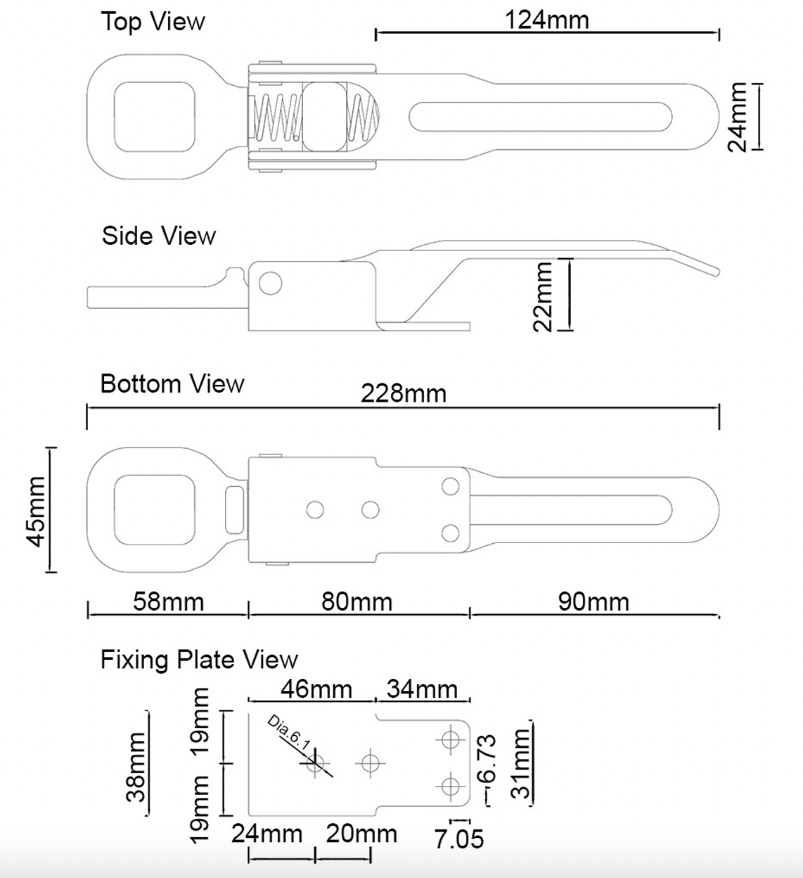 Over Centre Latch (Heavy Duty) Zinc Coated - With Catch