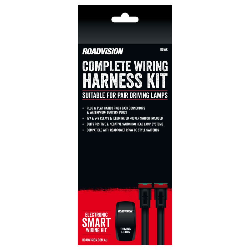 RoadVision Driving Light Wiring Harness 12/24V GEN2 +&- Switching w~H4 & HB4 Piggy Back Connectors