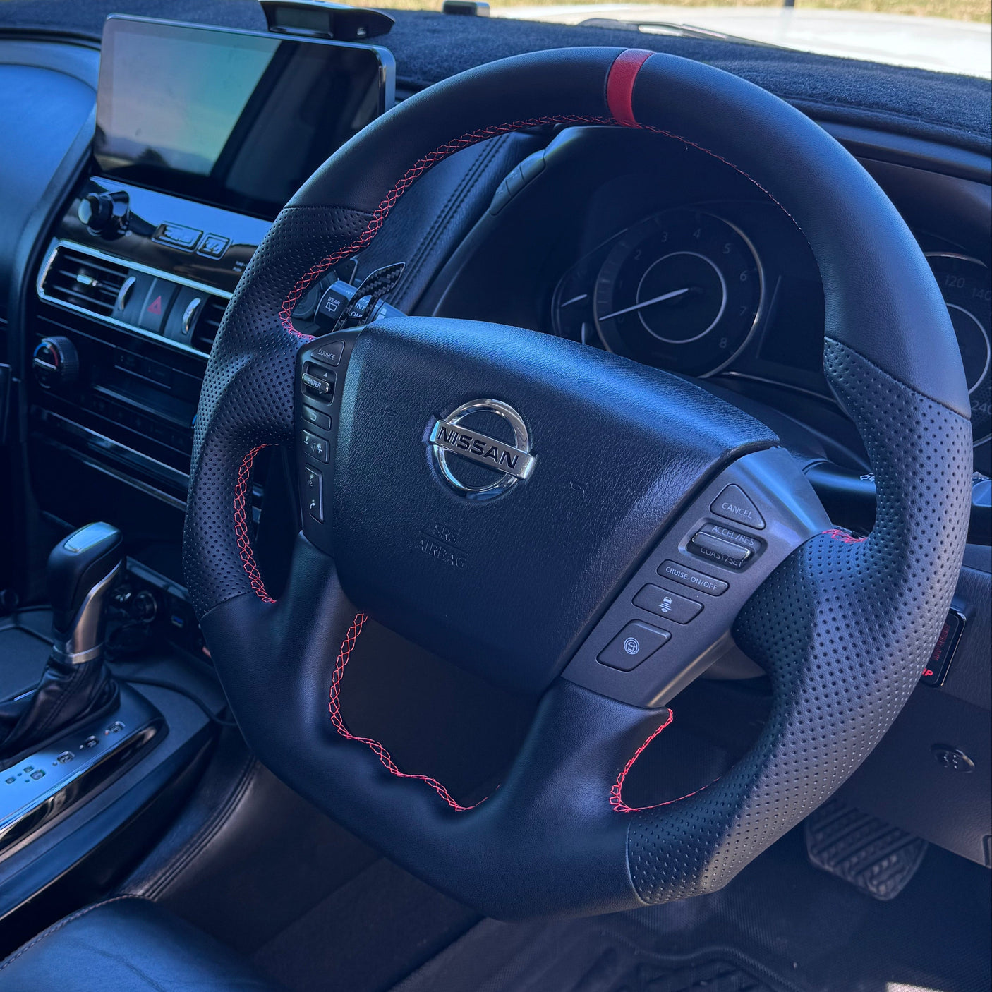Sports Black Leather Steering Wheel – Nissan Y62 Patrol