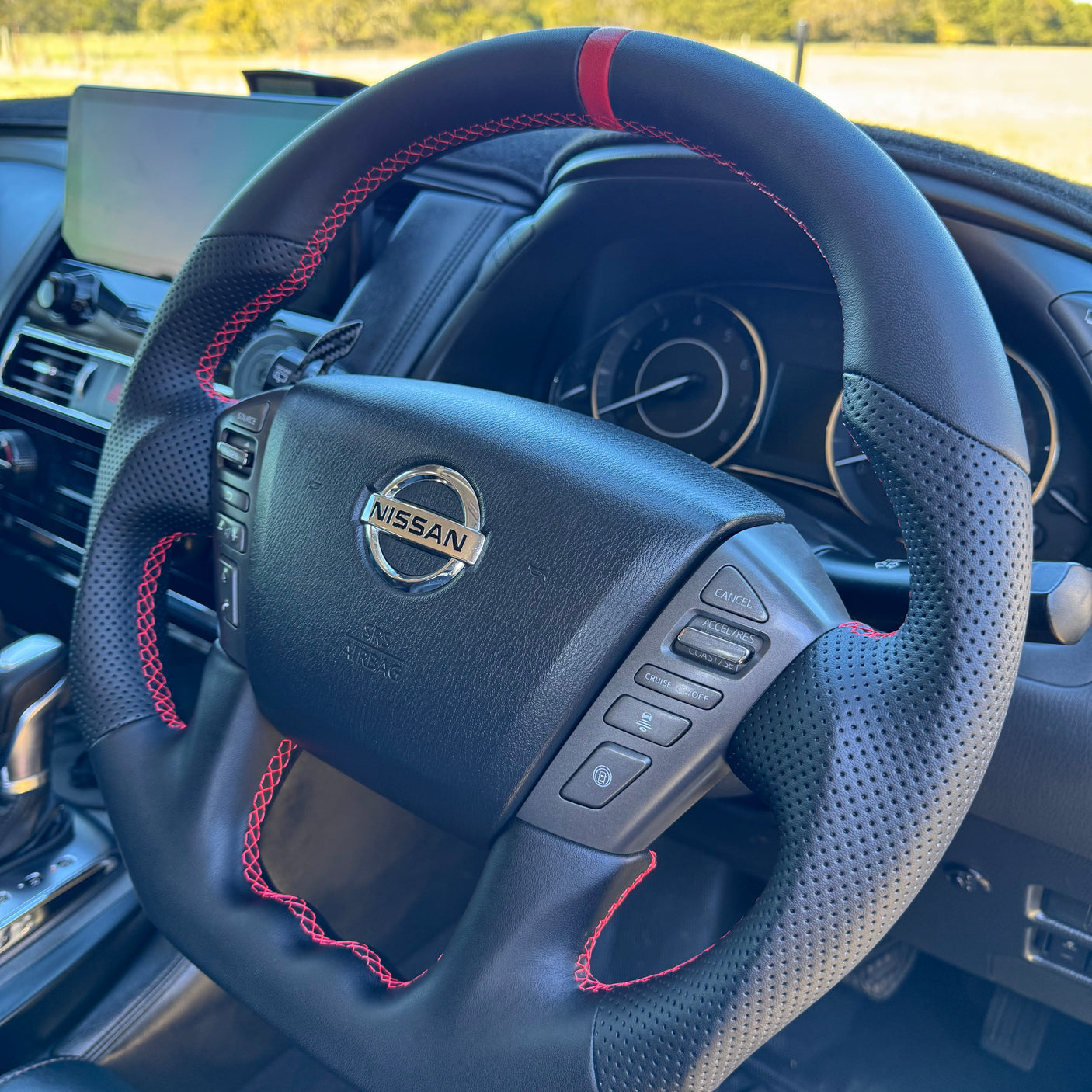 Sports Black Leather Steering Wheel – Nissan Y62 Patrol