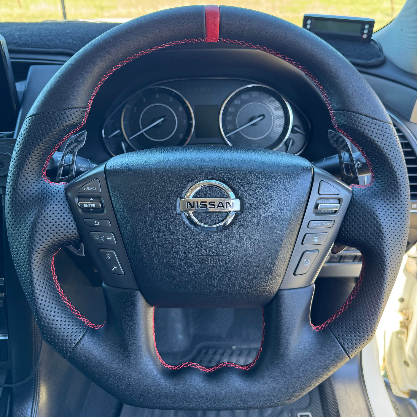 Sports Black Leather Steering Wheel – Nissan Y62 Patrol