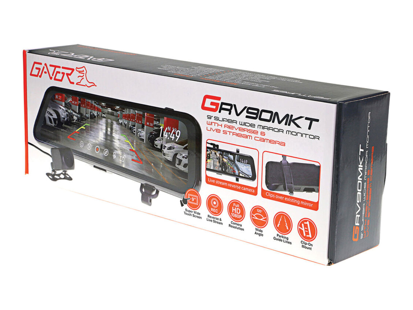 Gator Reverse Camera Kit 9in 12/24V Mirror Mount + 1 Camera 5.4m Cable 1080P HD