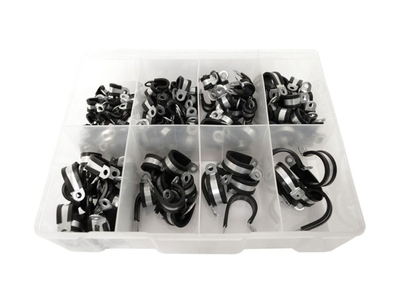 160Pcs Cable Clamp Assortment Width 15Mm Hole Size 6.4Mm Epdm Rubber Mild Steel Battery