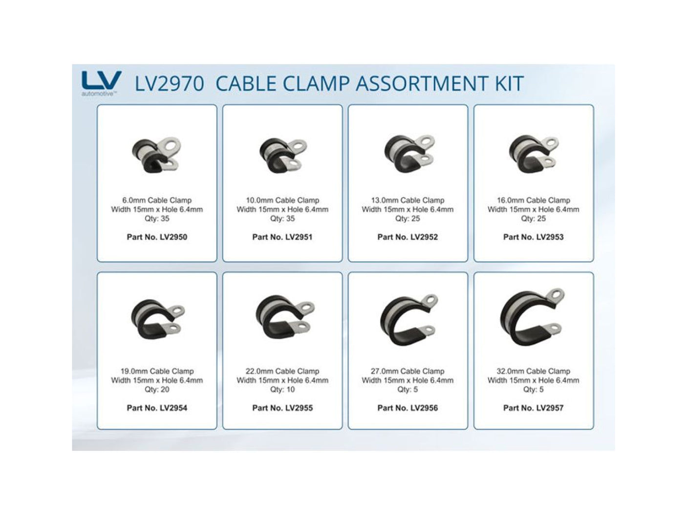 160Pcs Cable Clamp Assortment Width 15Mm Hole Size 6.4Mm Epdm Rubber Mild Steel Battery