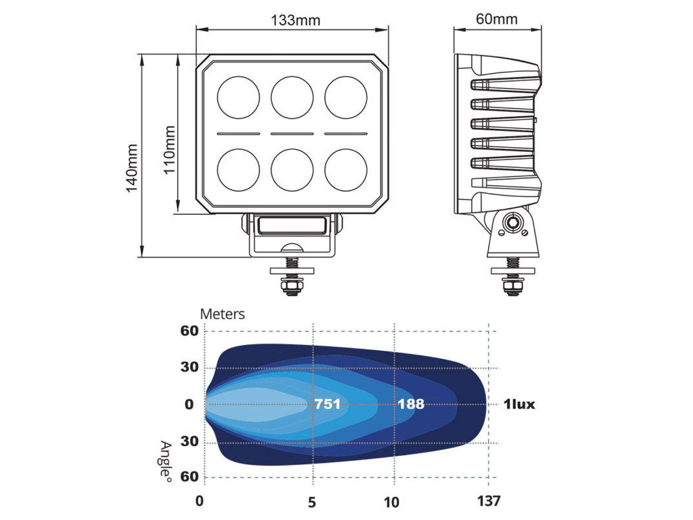 108w Led work light, 70 degree wide flood beam, 9-36v, 9600lm, 6000k, Ip69k