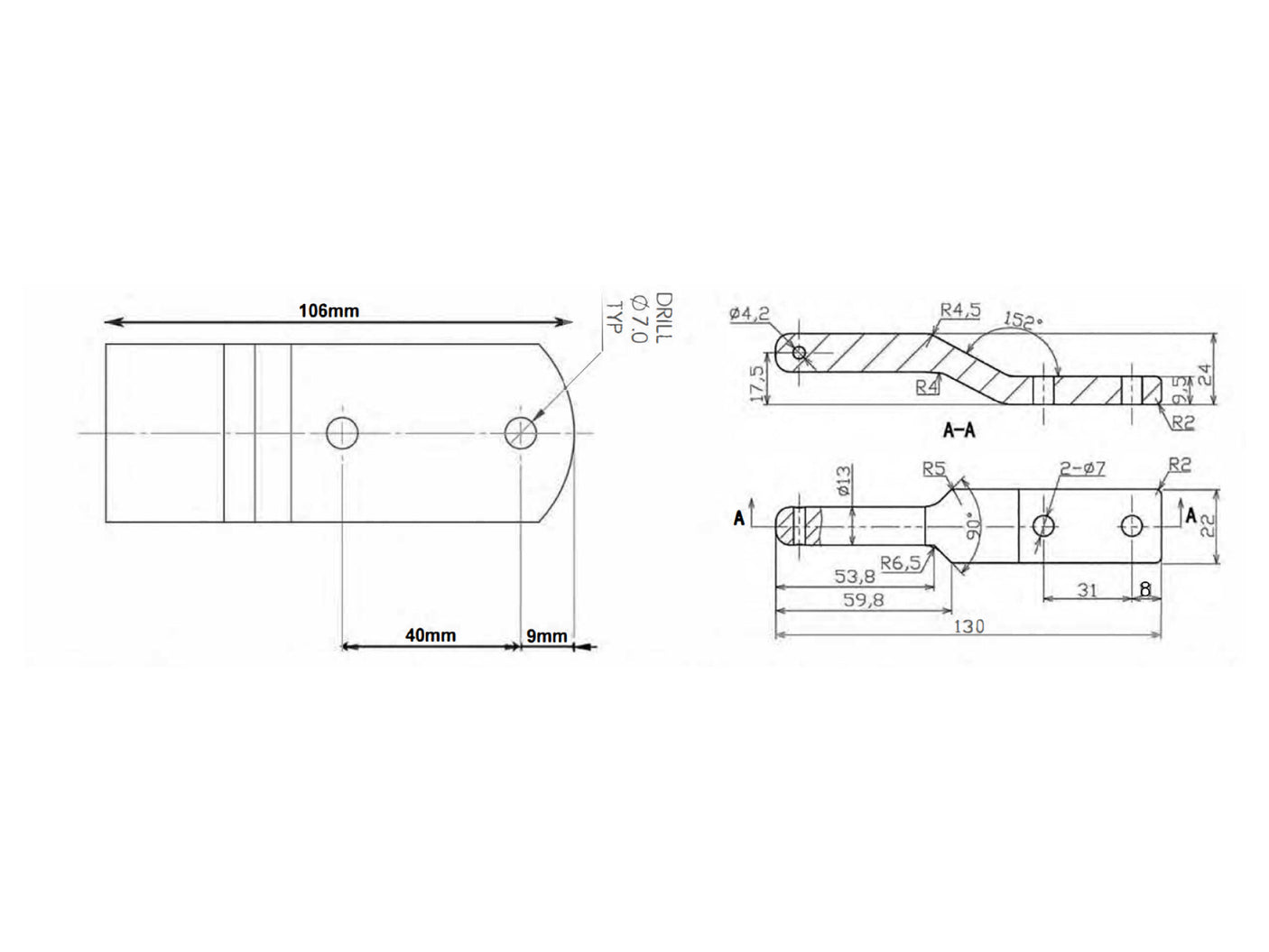 Drop Side Hinge - Zinc Coated 106mm
