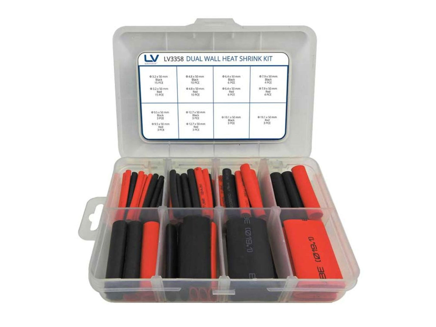 Dual Wall Heatshrink Kit 88Pcs Assortment Dia: 3.2 - 19.1mm Length: 50mm