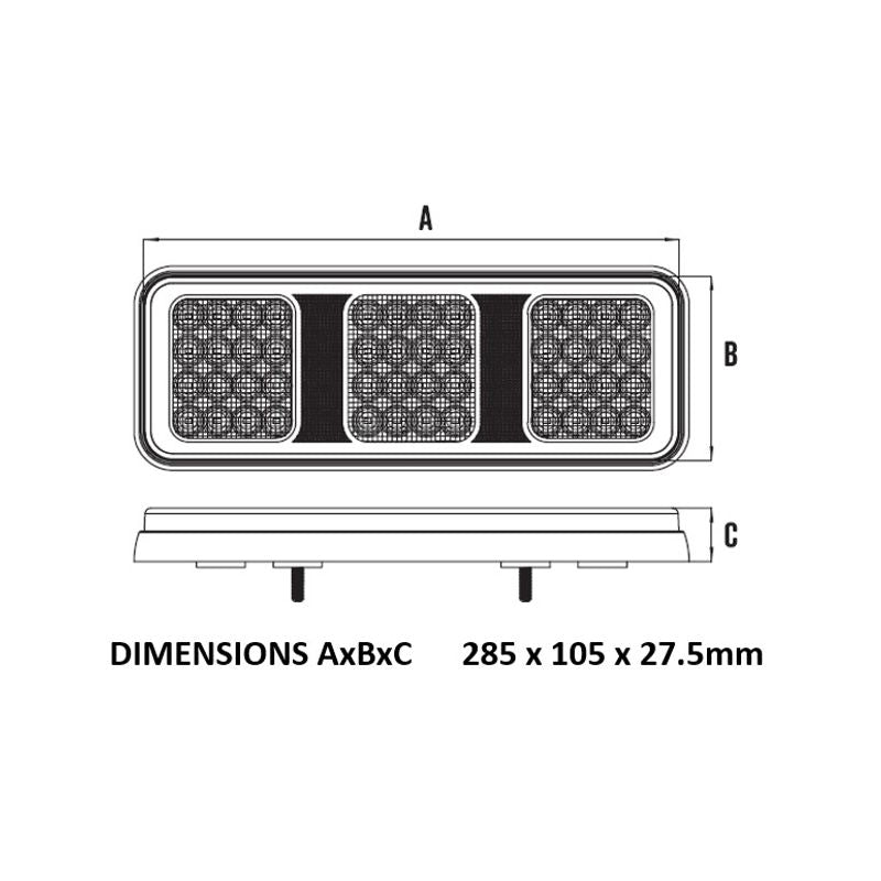 Roadvision BR285ARR LED Rear Combination Lamp – Stop/Tail/Indicator/Reflector (285x105mm)