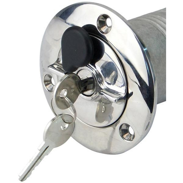 50mm Angled Fuel Filler with Breather - Lockable Stainless Steel
